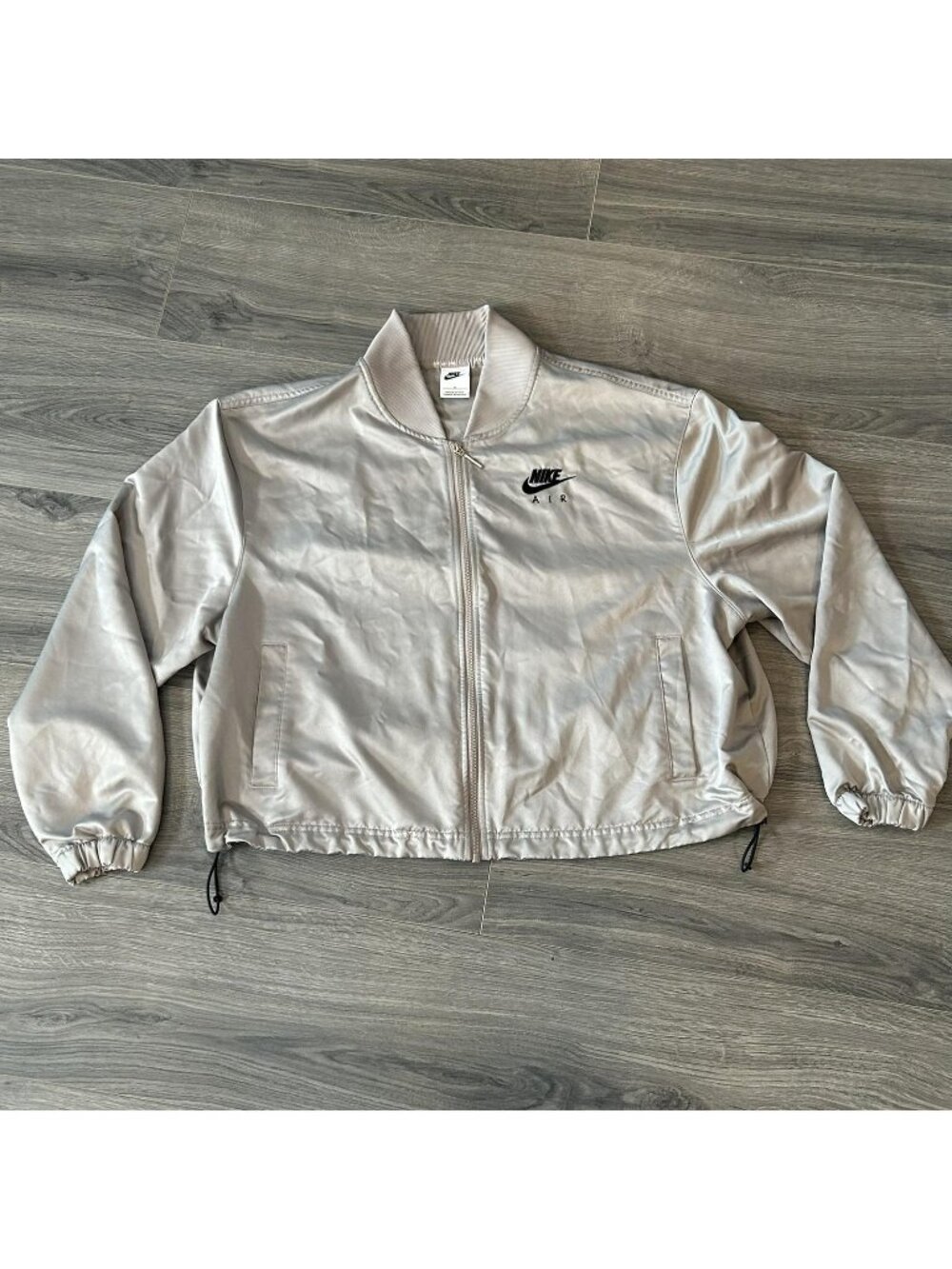 Nike Air Jacket Womens 1X Satin Bomber Windbreaker Full Zip Drawcord Swoosh Crop